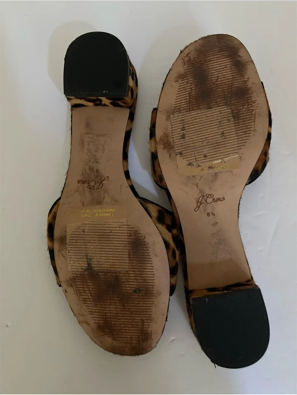 J Crew Florence Block Heel Mules Leopard Print Calf Hair Women’s Size 8.5